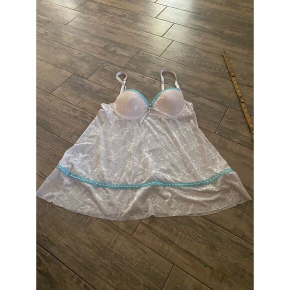 Rampage White Adjustable Straps Lace Turquoise Babydoll Lingerie Size Medium - Picture 1 of 6
